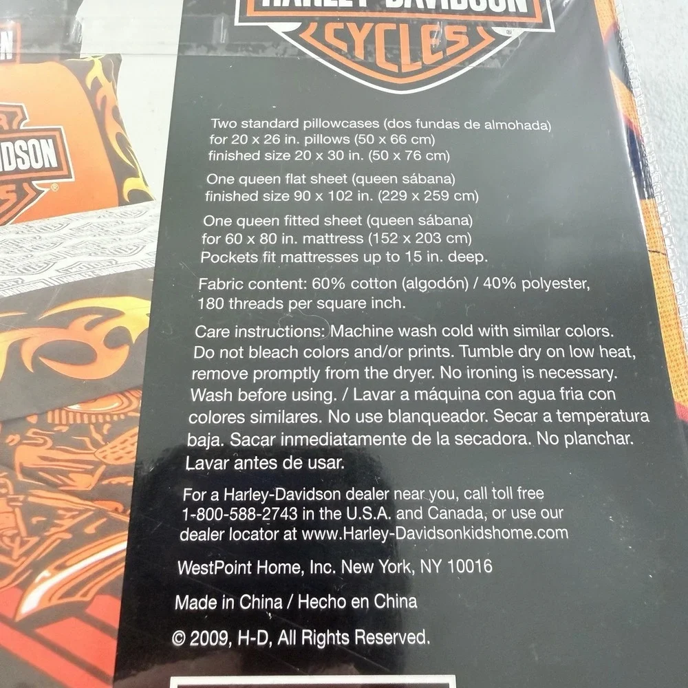 Harley Davidson Flame Rider Fireball Queen Sheet Set Orange Black NEW